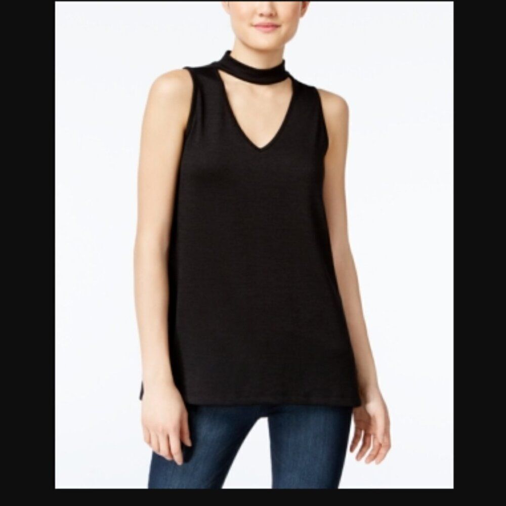 Freshman V-neck Black Fine Knit Choker Neck Top NWT